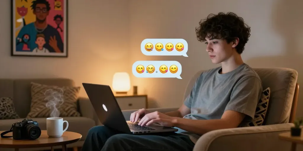 Engaging AI chat porn interaction on a modern laptop in a cozy atmosphere.